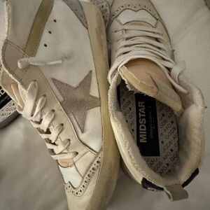 Golden Goose Mid Star Cream and Gray Sneakers
